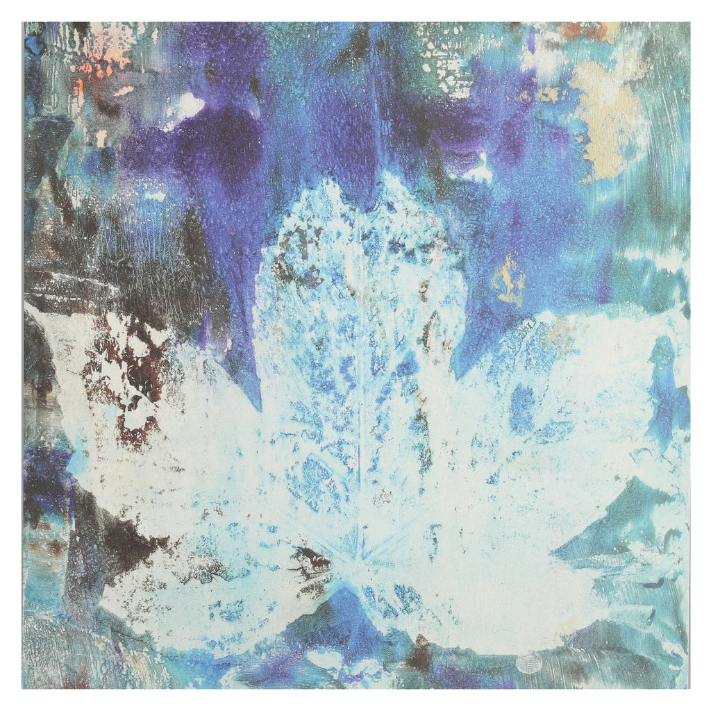 Art Postcard with Field Maple Leaf Monoprint in tones of blue, violet and white.