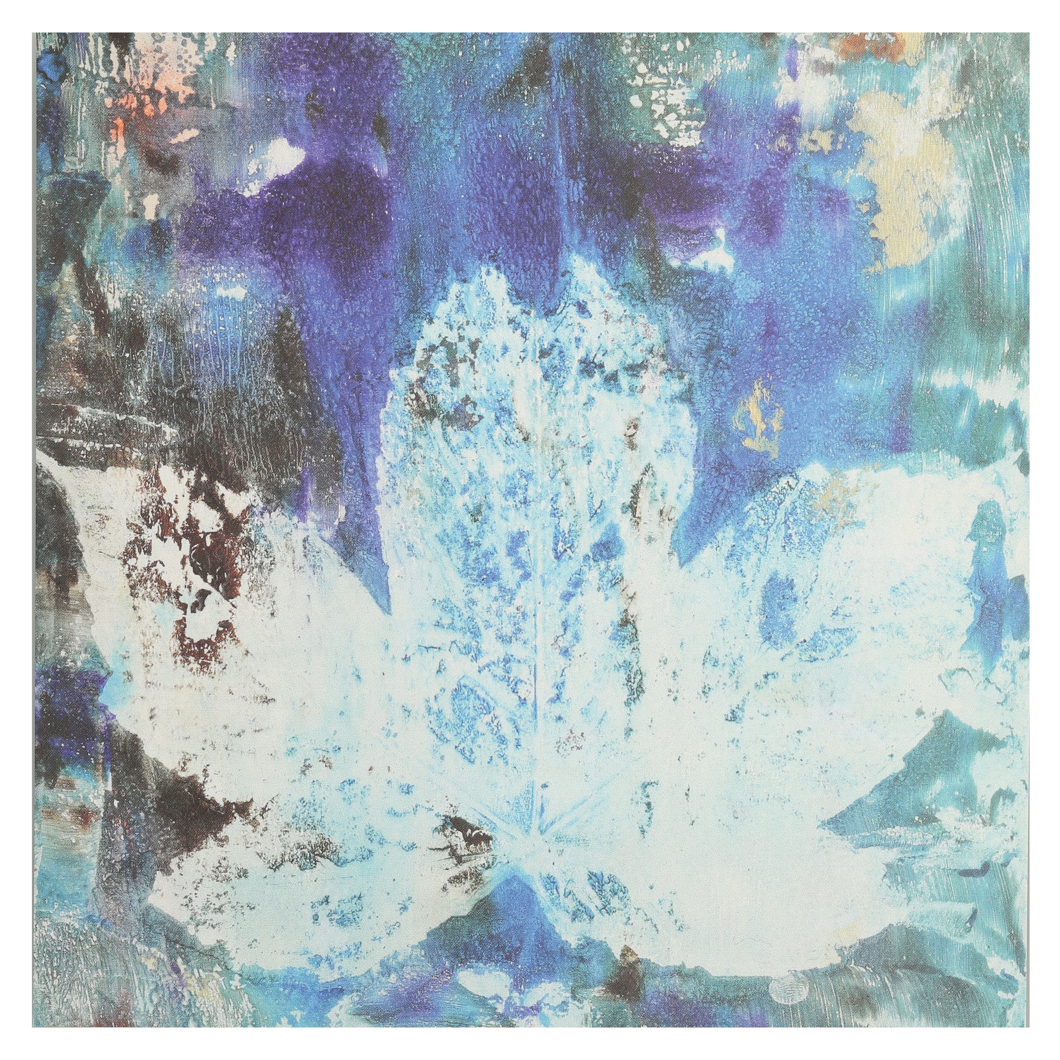 Art Postcard with Field Maple Leaf Monoprint in tones of blue, violet and white.