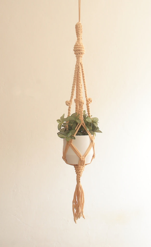 Suspension Macramé pour plantes 'Formes organiques' avec Fil T-Shirt Recyclé