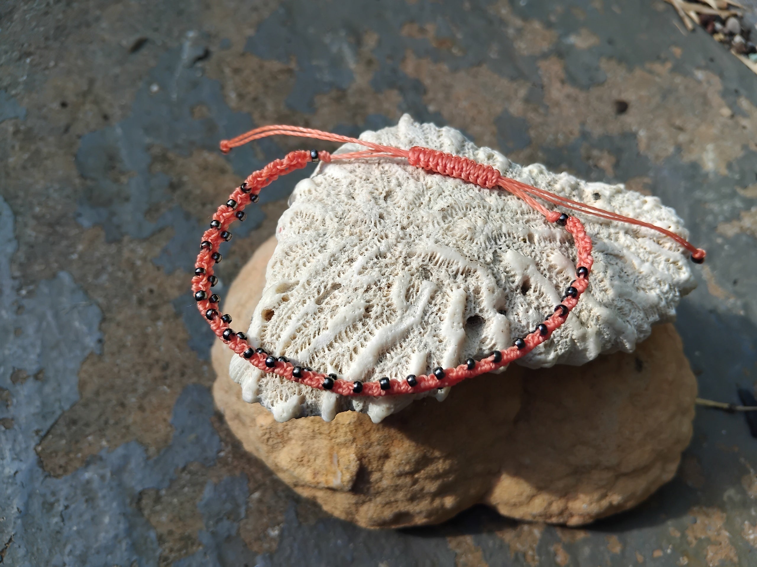 Diamond Design Adjustable Macrame Bracelet with Beads - Colour Options Available