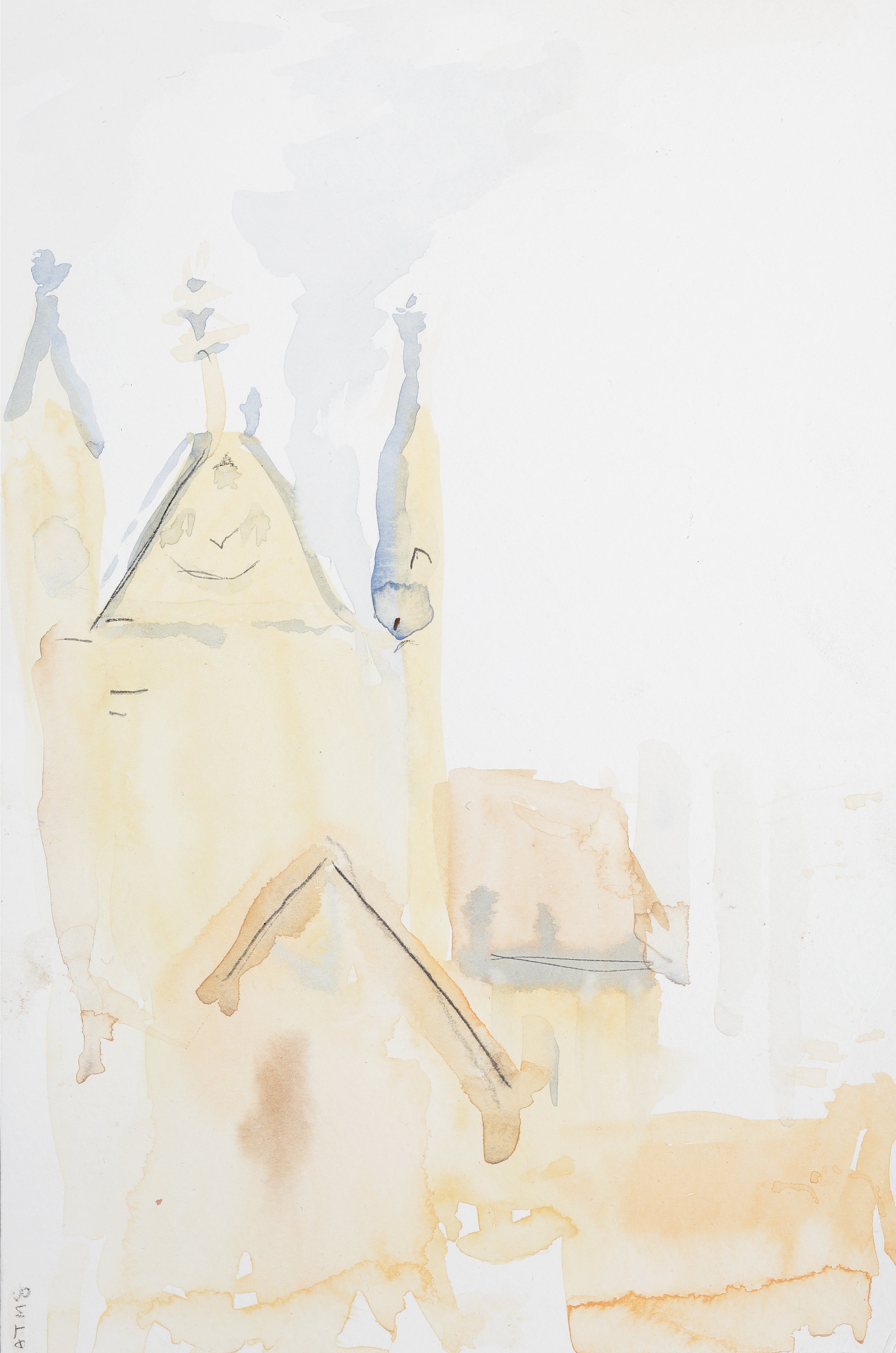 Watercolour painting showing dreamy and atmospheric view of a cathedral.