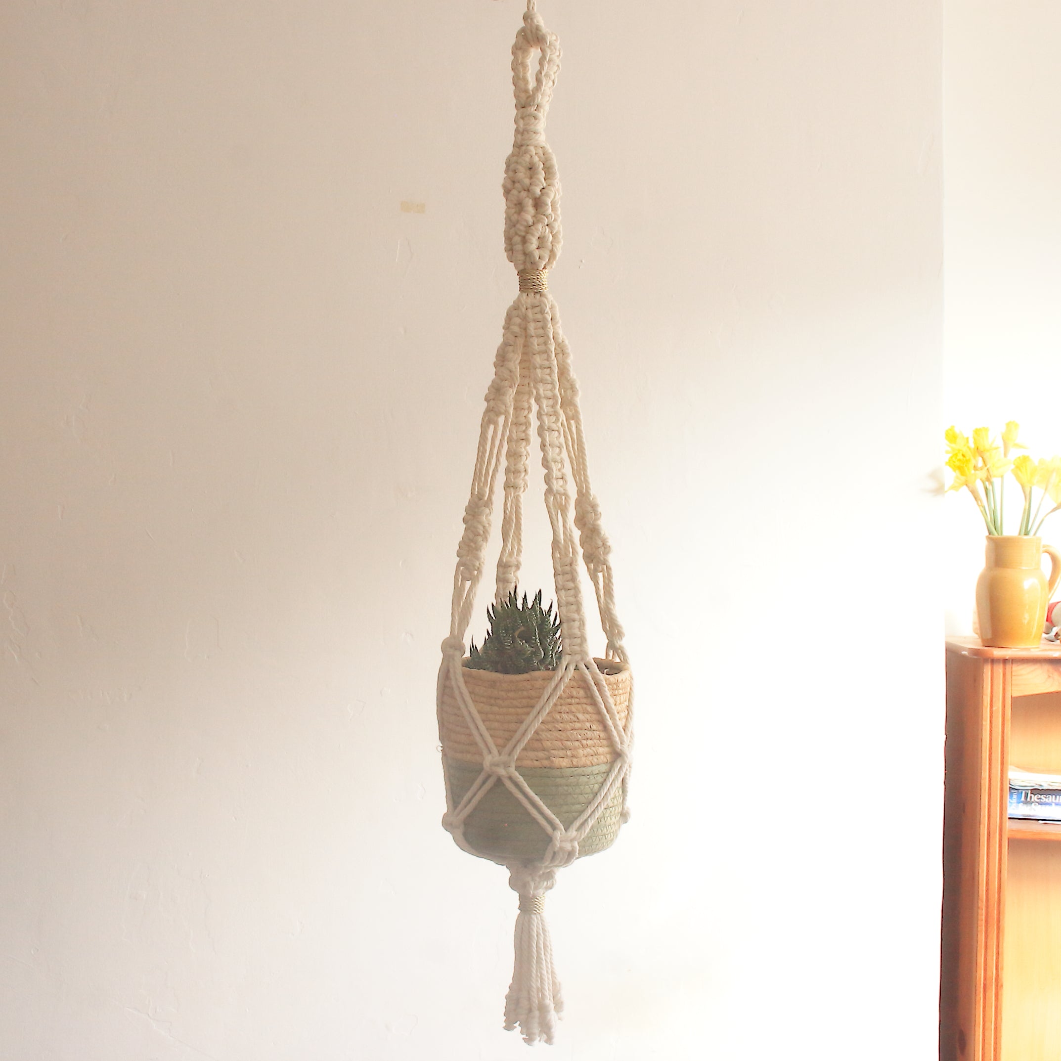 Suspension pour Plante Motif Losange Taille Moyenne/Grande avec Touche d'Or