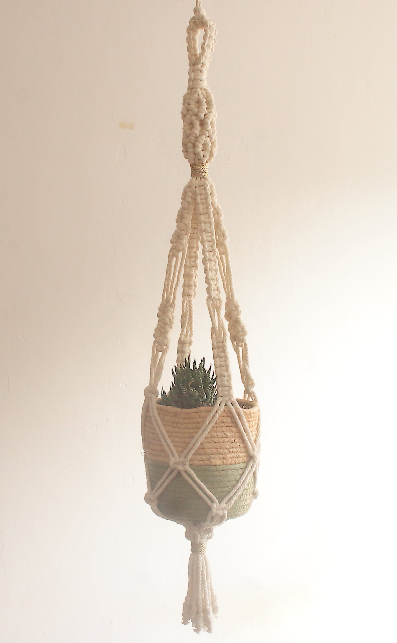 Suspension pour Plante Motif Losange Taille Moyenne/Grande avec Touche d'Or