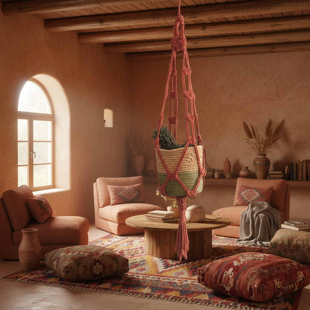 Macrame Plant Hanger 'Josephine' in Cotton Cord.  Medium/Large Size