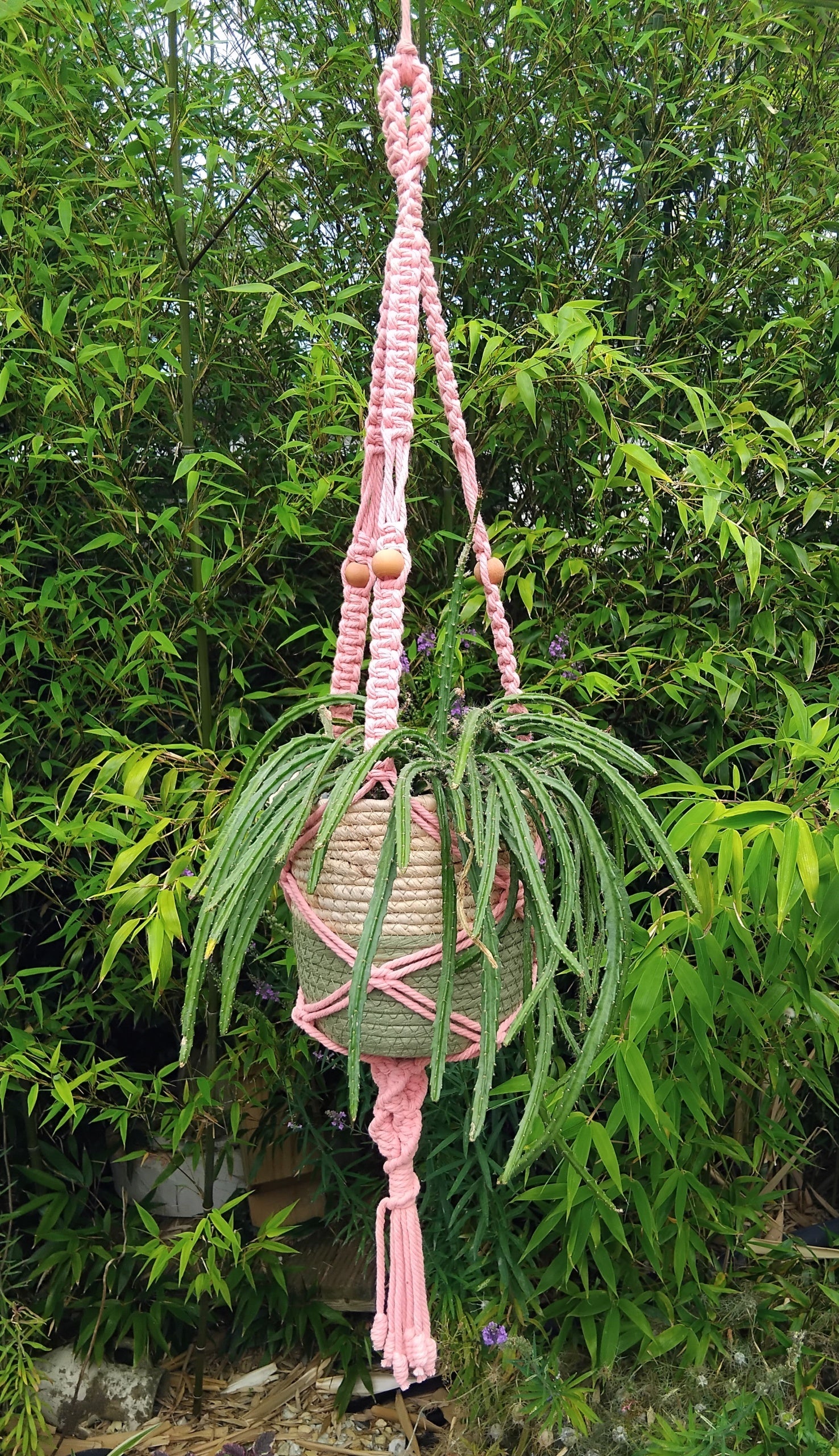 Suspension pour plantes en macramé « L'heure du thé » - Moyenne/Grande - Coloris variés disponibles
