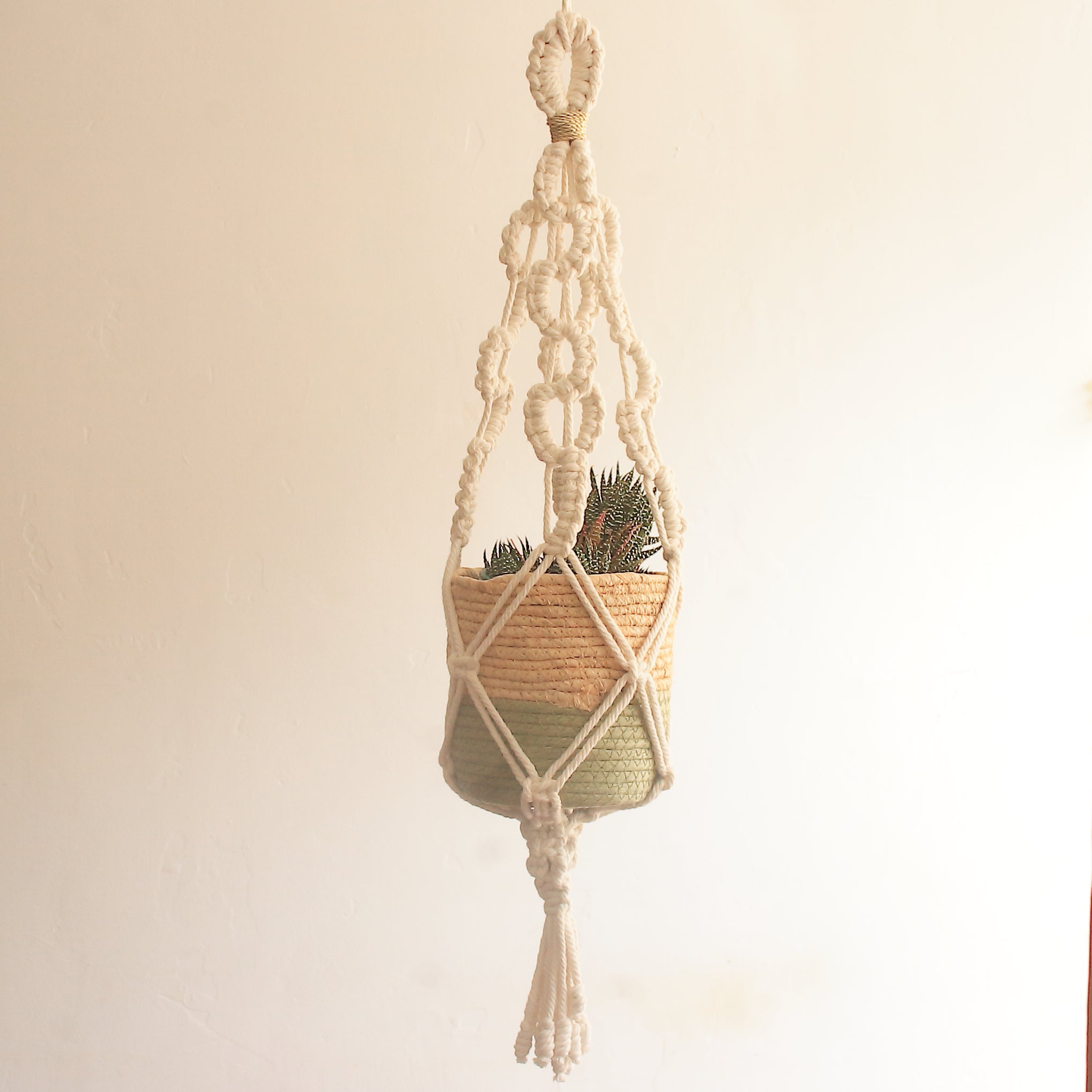 Suspension pour plantes en macramé « Vagues » - Coloris disponibles - Moyenne/Grande