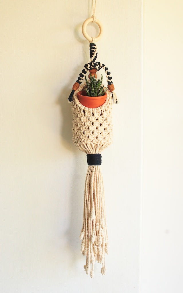 Macrame Plant Pod in Navy & Cream