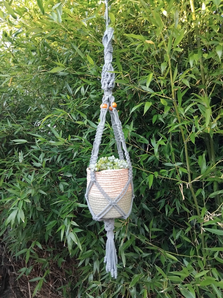 Suspension Macrame Pour Plante Motif Losange en Tresse Taille Moyenne/Grande