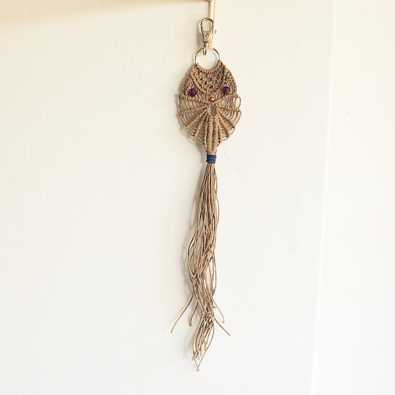 'Oonah' Macrame Owl in Hemp Cord with Up-Cycled Beads