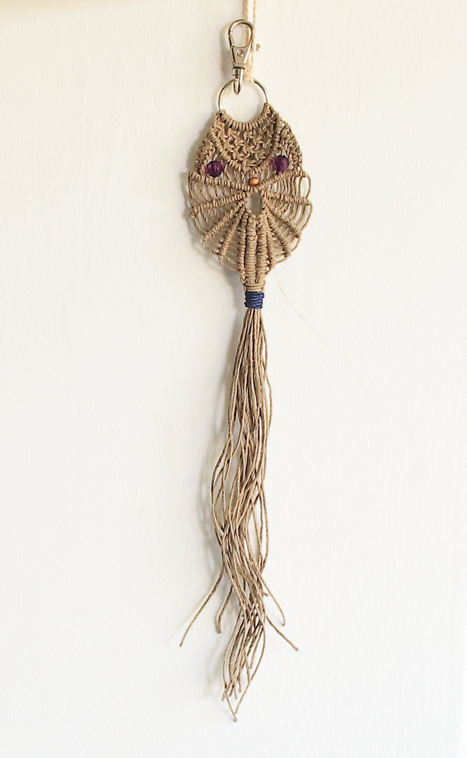 'Oonah' Macrame Owl in Hemp Cord with Up-Cycled Beads