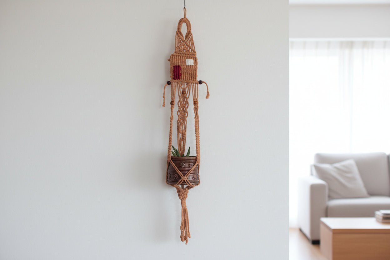 Handcrafted Macrame Planthanger with House Motif 3