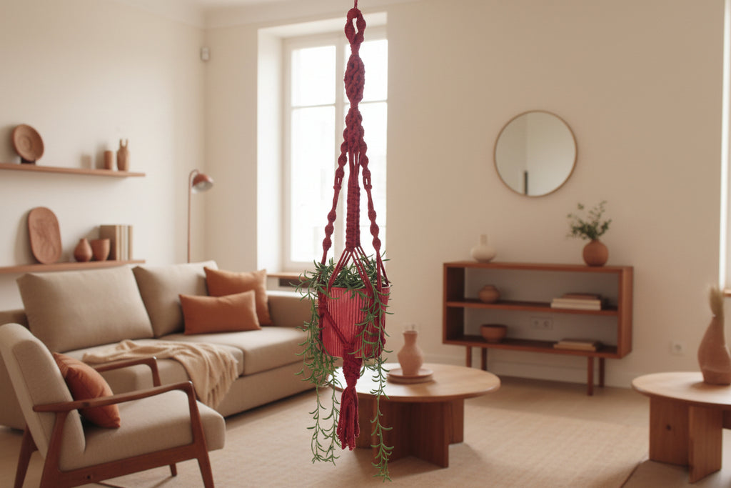 Handcrafted Red Macrame Planthanger