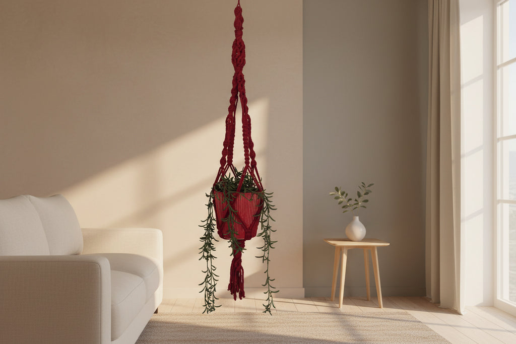 Handcrafted Red Macrame Planthanger