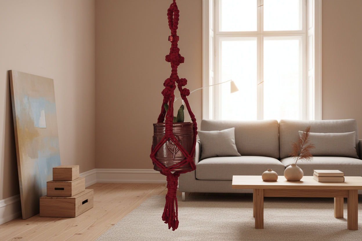 Handcrafted Red Macrame Planthanger