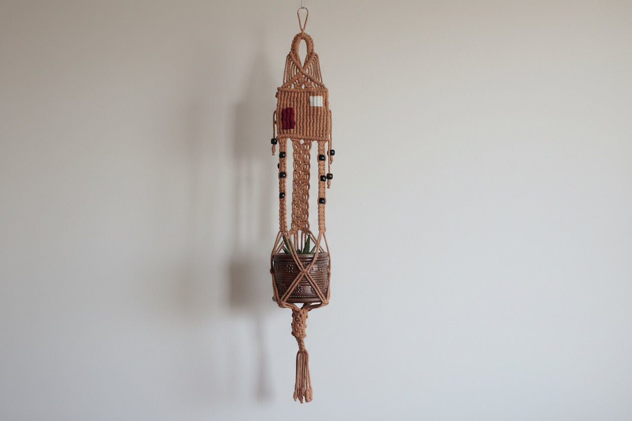 Handcrafted Macrame Planthanger with House Motif 1
