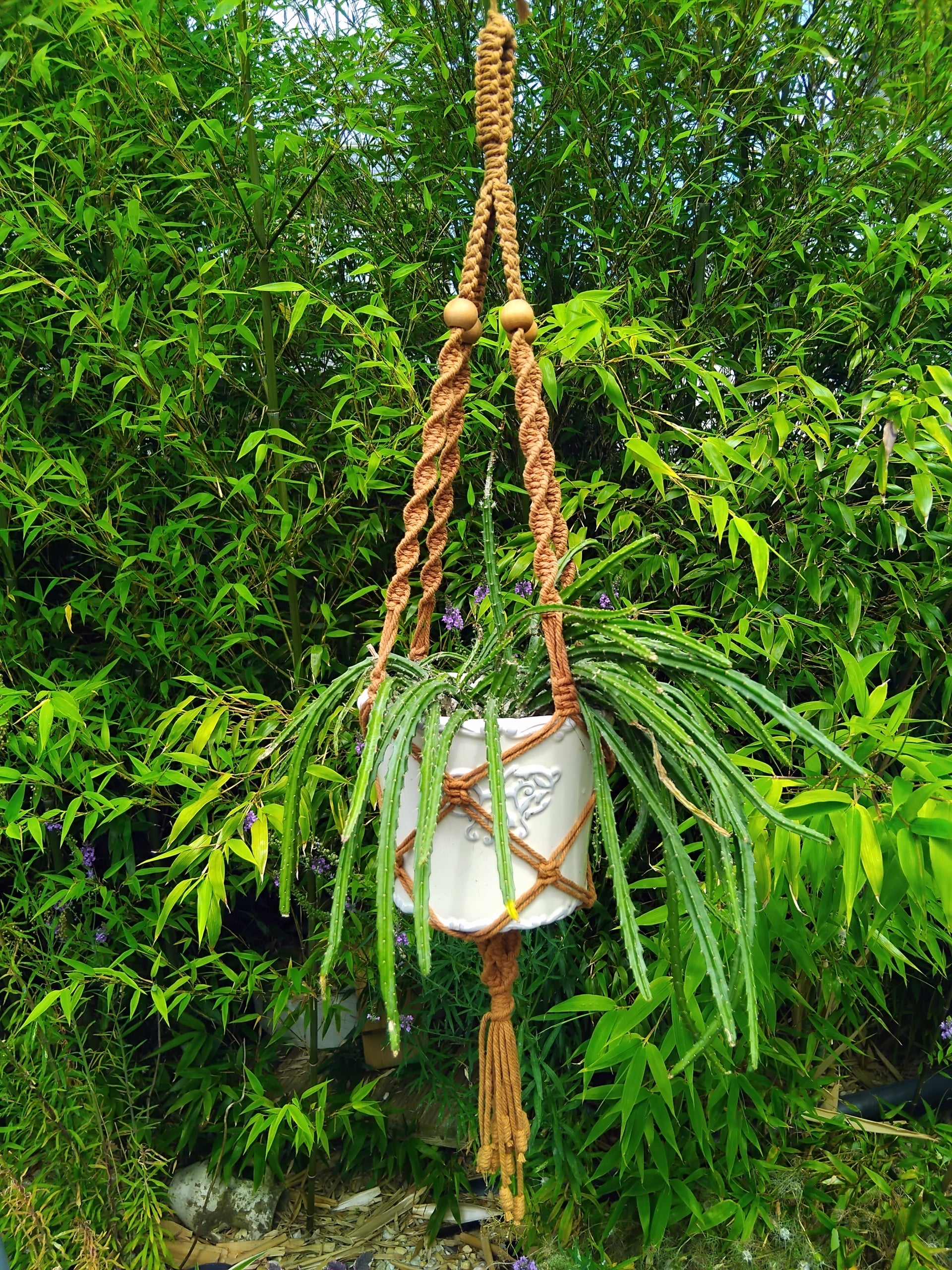 Suspension Macramé pour Plantes 'Café Time' - Taille Moyenne
