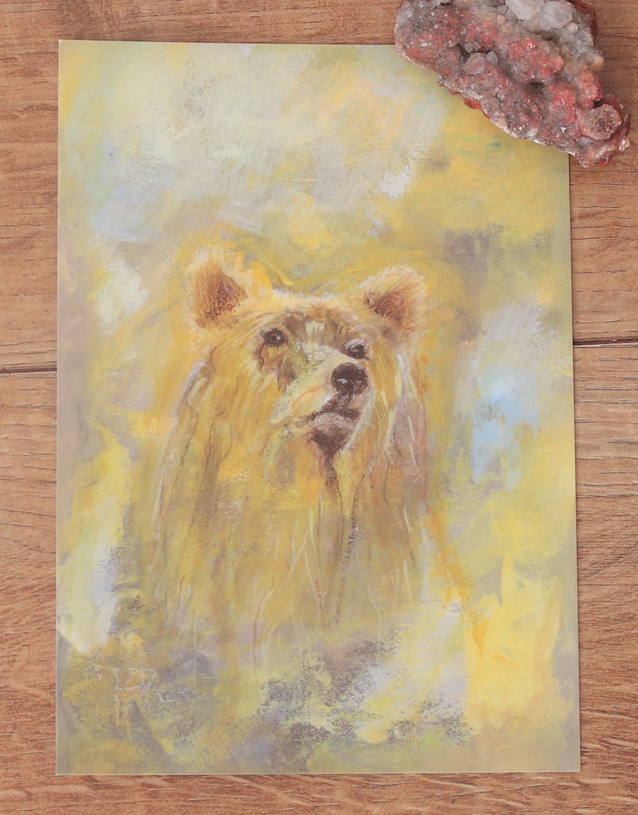 'Yellow Bear' Art Postcard with Envelope.